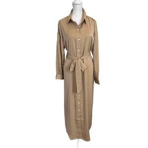 Banana Republic Taupe Long Sleeve Button Down Midi Shirt Dress Women Size Medium